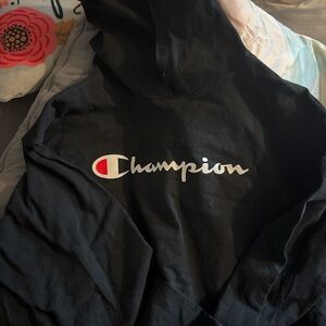 Champion Black Hoodie with Blue & Red Script Logo Tag